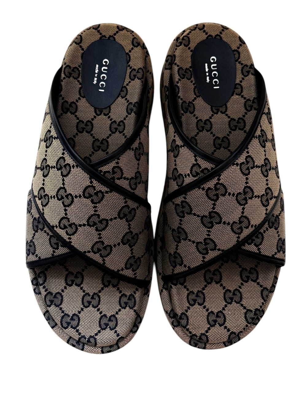 Gucci GG Canvas Platform Slides Sandals Beige Blue Sz 41 NWT - Picture 3 of 12